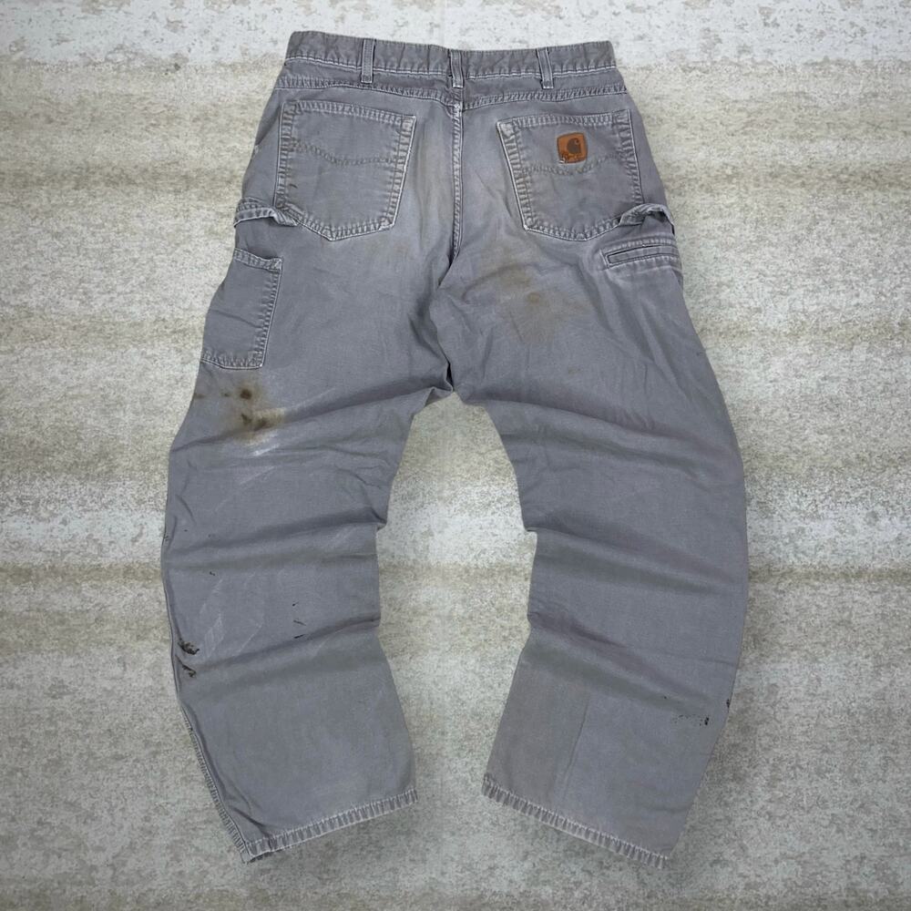 Vintage 90s Carhartt Carpenter Pants 35x34 Baggy Wide Leg Grey Canvas Dungarees